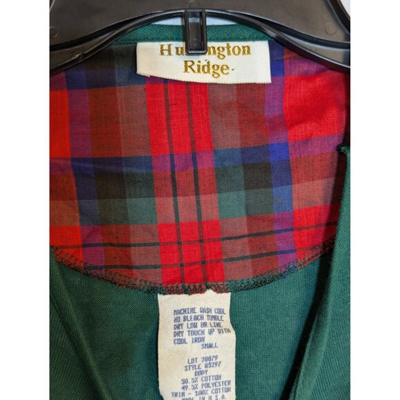 Huntington Ridge Green T-Shirt With Plaid Sleeve Accents Small Cotton/Poly Blend - Picture 2 of 4
